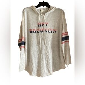 About‎ A Girl Hey Brooklyn Pull Over Graphic Hoodie Size Small Oatmeal NWT